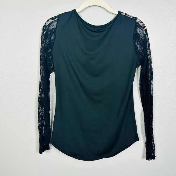 Unbranded Black Long Sleeve Lace Top Size S Mesh Sheer Gothic Stretch - Picture 4 of 7